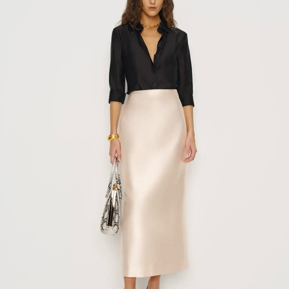 Reformation Ivory Satin Lydia Maxi Skirt